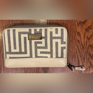 Spartina 449 Wallet Clutch Purse All-in-one Beige/Gray/Gold Linen No Strap